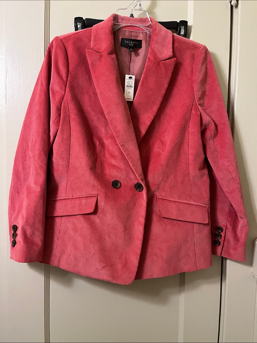 Talbots Pink Corduroy Double-Breasted Blazer